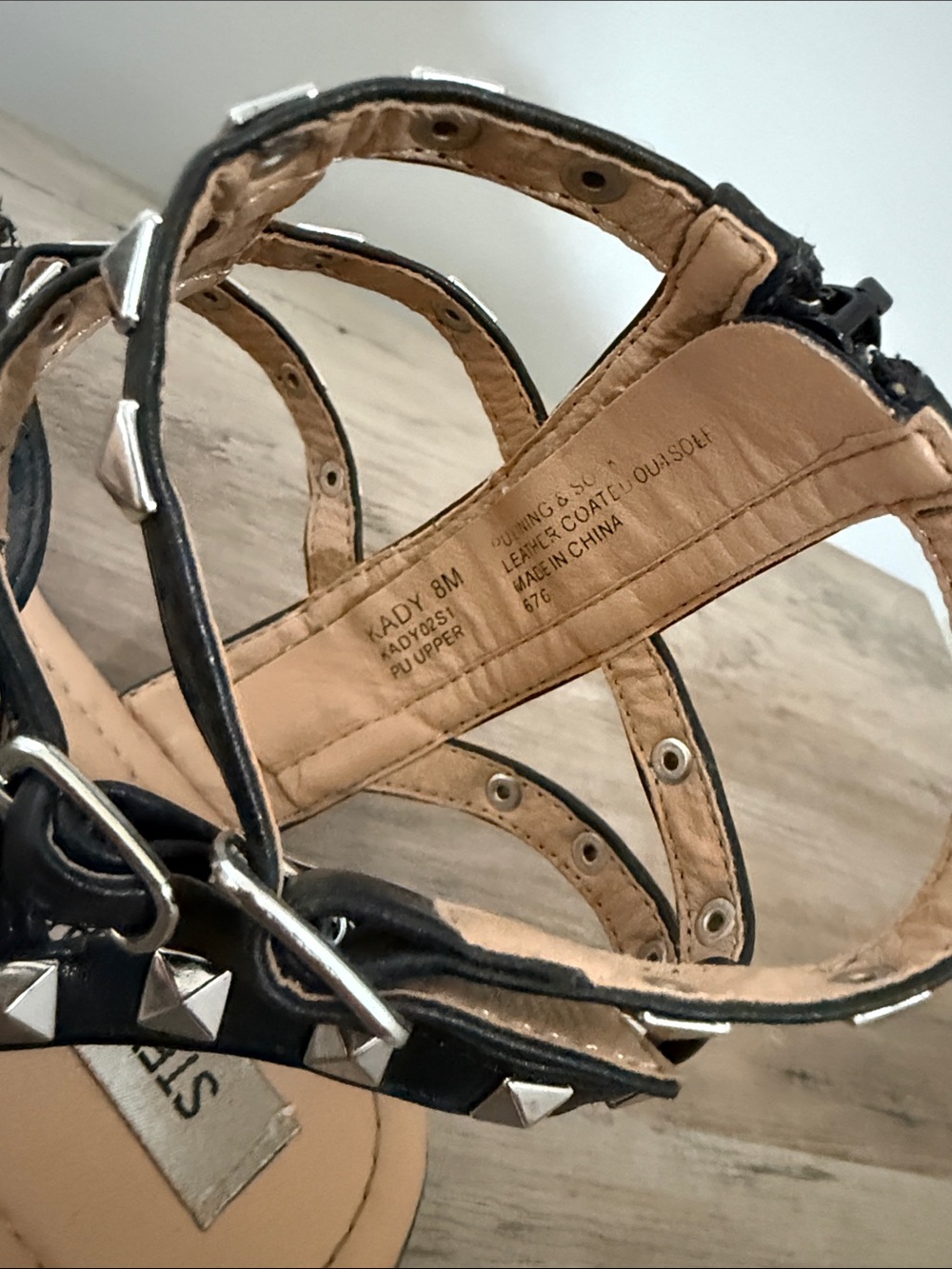 Black Studded Gladiator T-Strap Sandals for Women - Picture 2 of 4